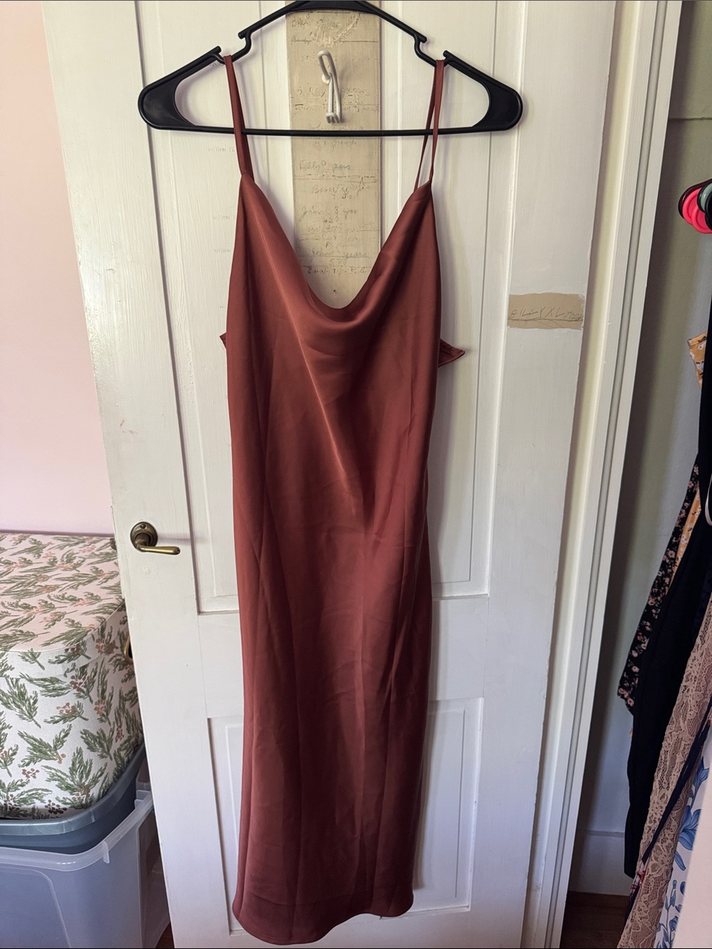 NWT Satin Slip Midi Dress in Rust - Elegant Cowl Neck